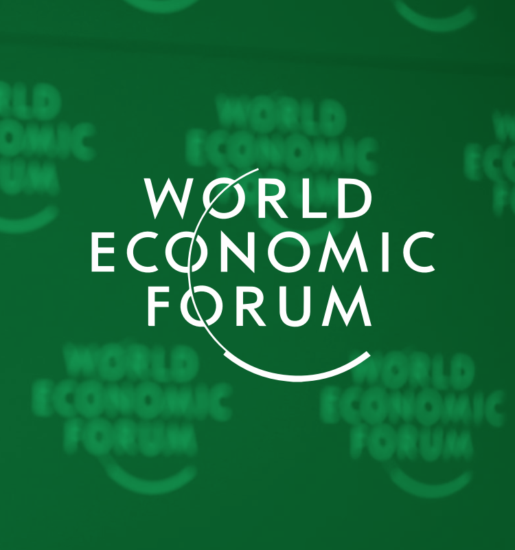 The world economic forum logo on a green background.